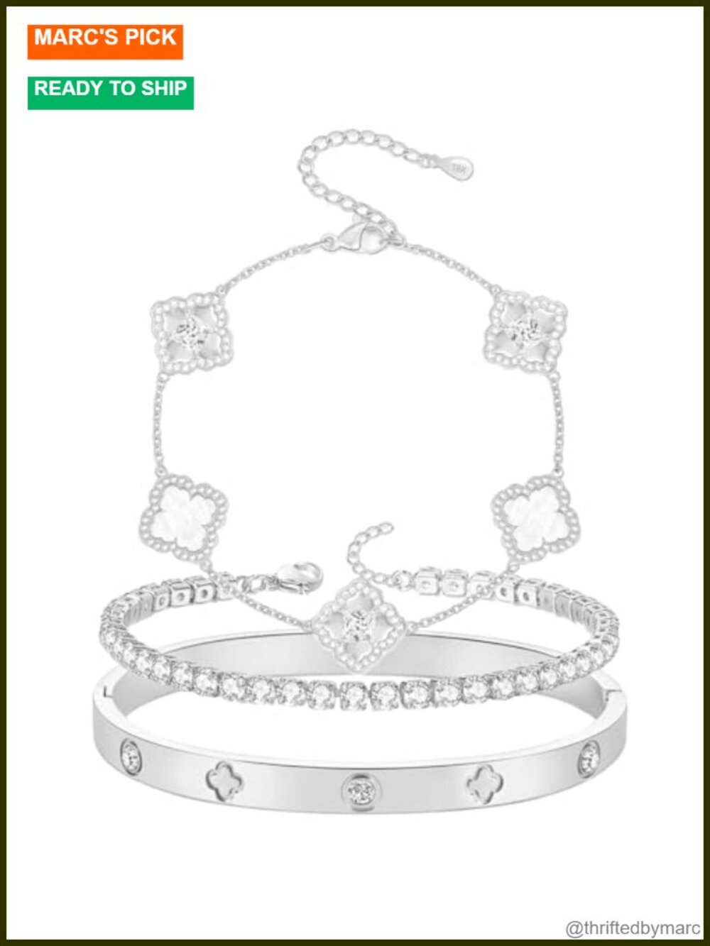 4 Leaf Clover Stacked Bracelets Set 18K White Gold Plated Layered Lucky Jewelry